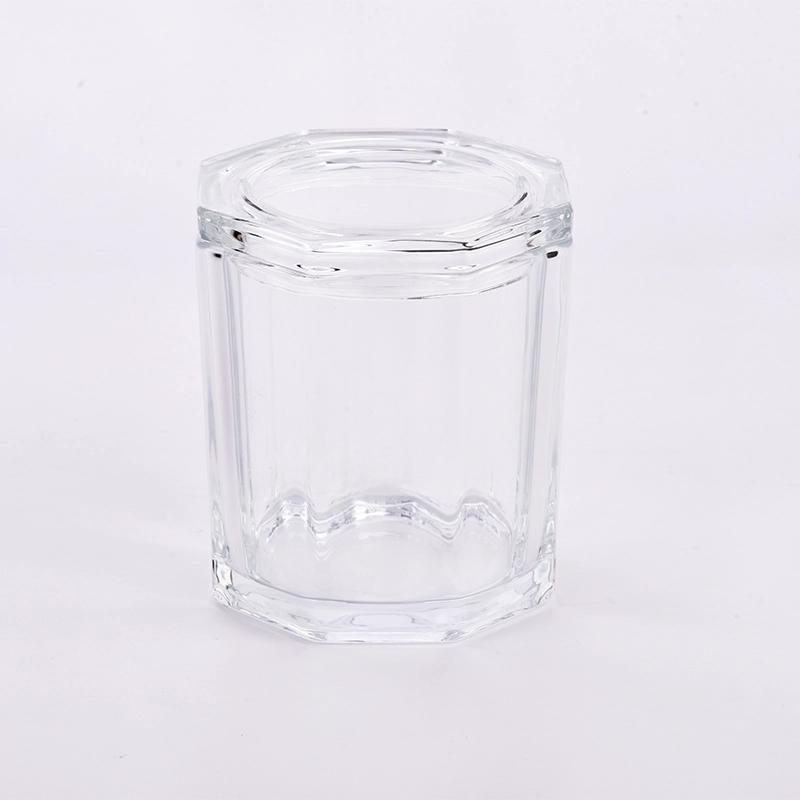 Large octagon glass candle jars with glass lids for wholesale 