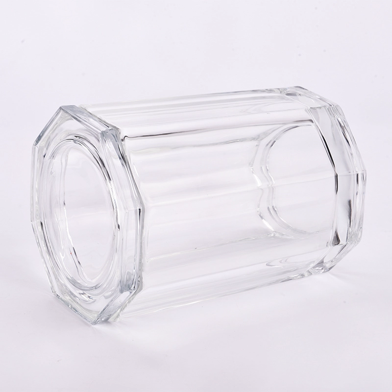 Large octagon glass candle jars with glass lids for wholesale 