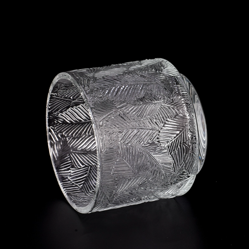embossed pine pattern glass candle jar