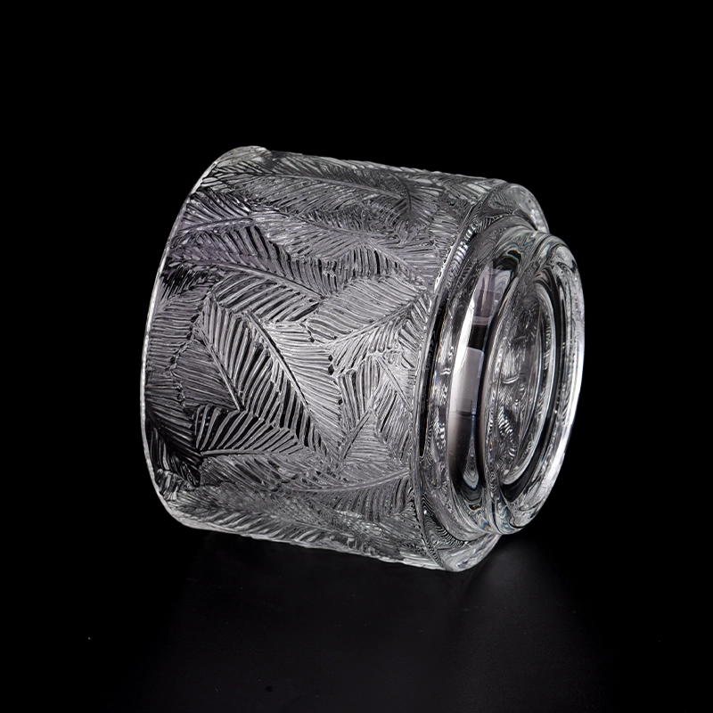 embossed pine pattern glass candle jar