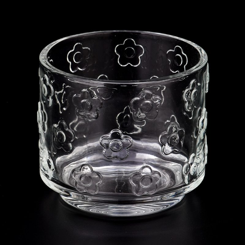 hot sales 3 wicks embossed glass candle jar 