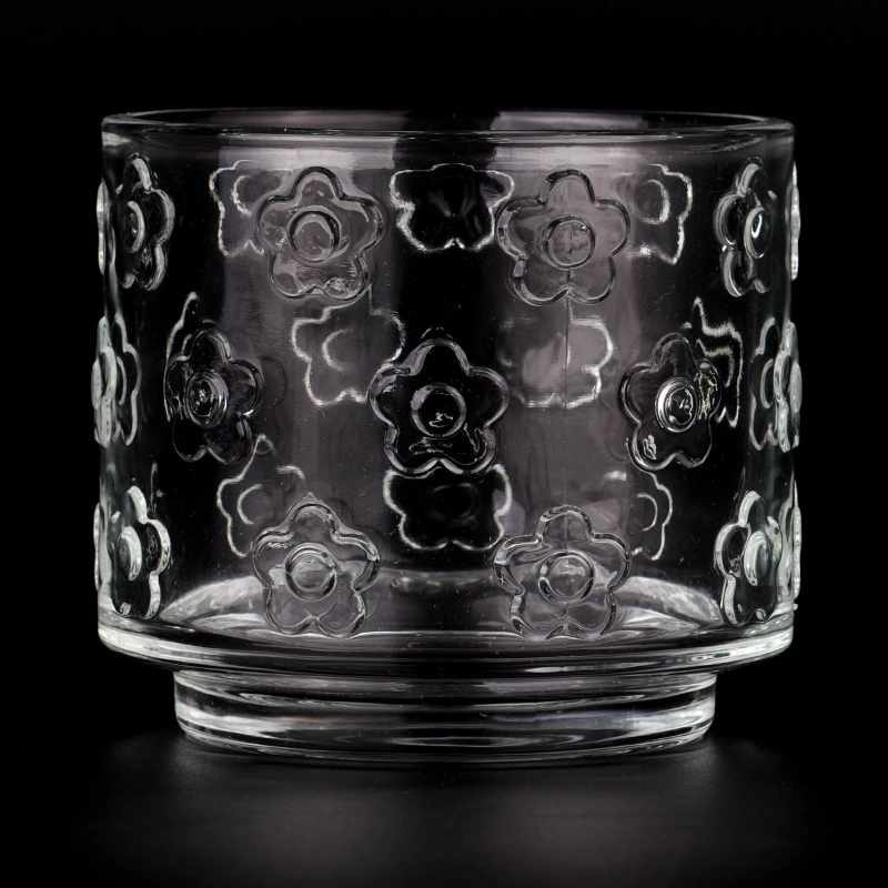 Wholesale relief flower pattern glass candle jars home decor