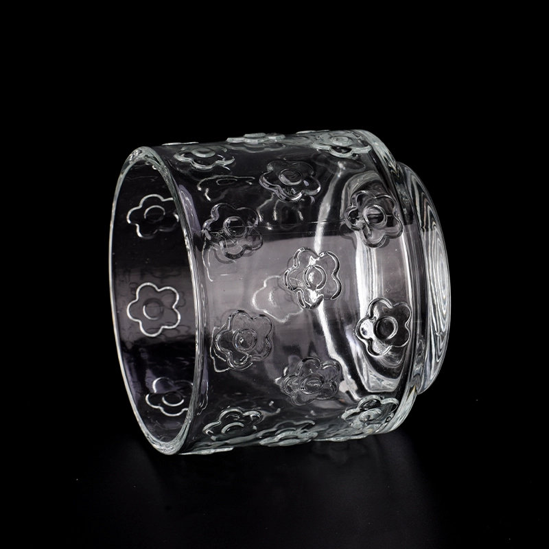 Wholesale relief flower pattern glass candle jars home decor