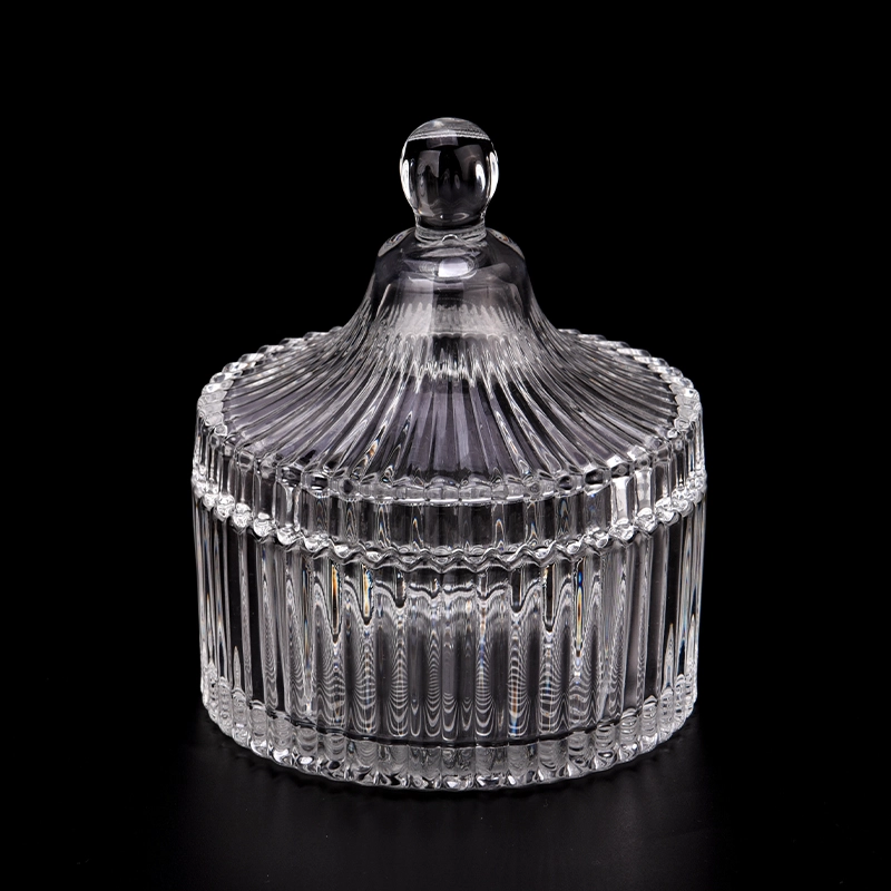 Popular vertical line glass candle jars with handle for wedding Popular vertical line glass candle jars with handle for wedding