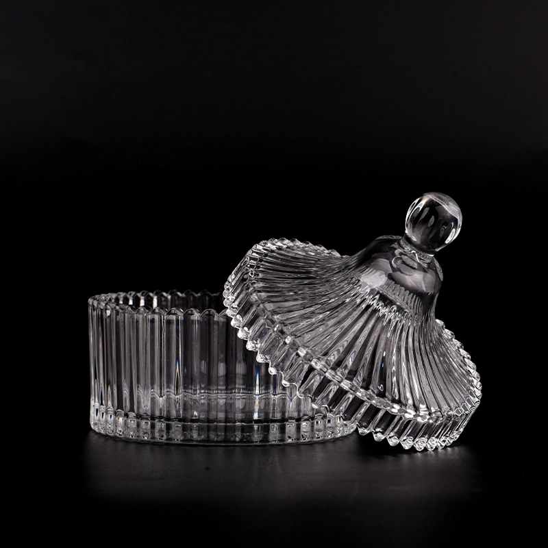 Popular vertical line glass candle jars with handle for wedding