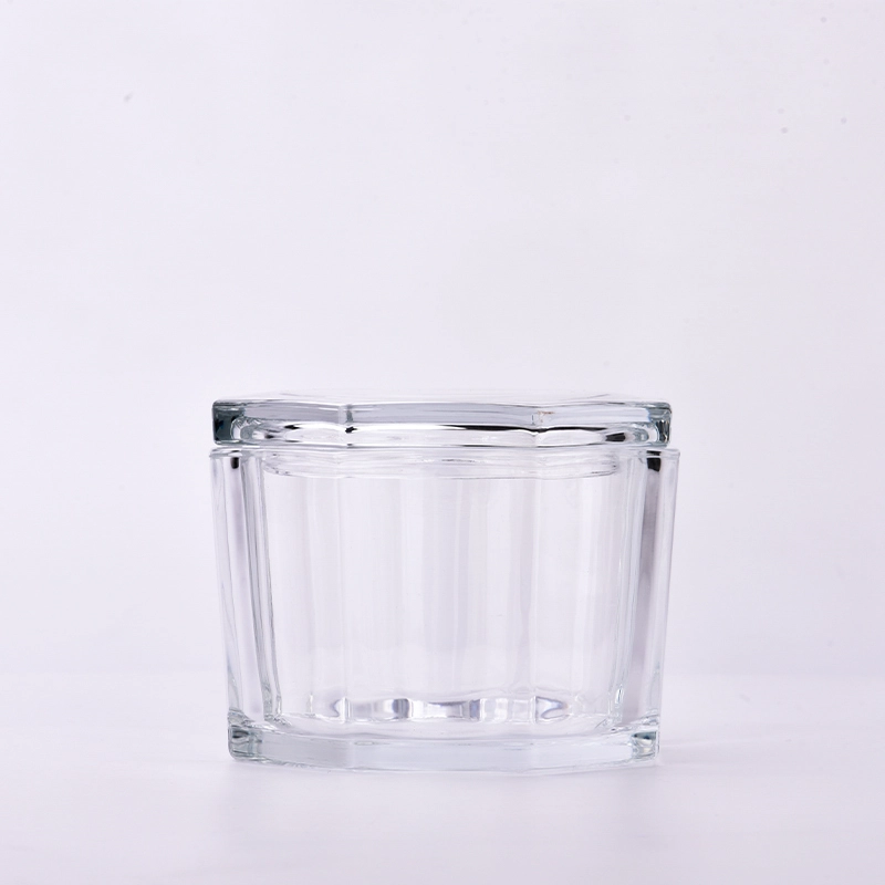 hot sales 8 sides glass candle jar with lid