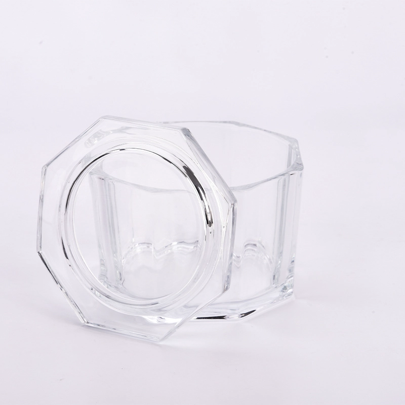 hot sales 8 sides glass candle jar with lid