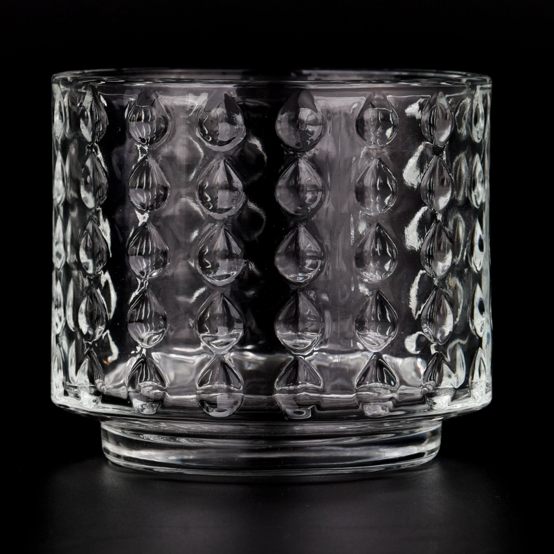 Luxury 10oz glass candle holder with drops pattern with step for supplier Luxury 10oz glass candle holder with drops pattern with step for supplier