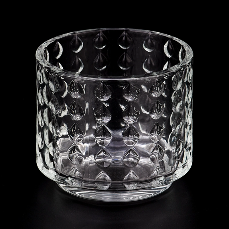 Luxury 10oz glass candle holder with drops pattern with step for supplier Luxury 10oz glass candle holder with drops pattern with step for supplier