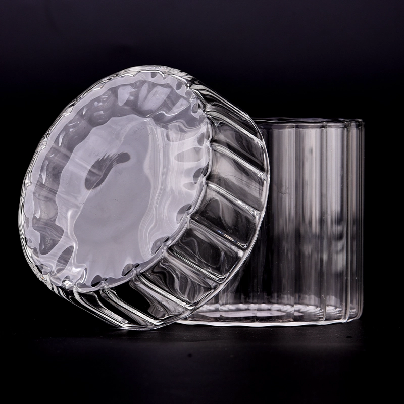 Wholesale 14.5oz vertical line glass candle jar with lid for home Wholesale 14.5oz vertical line glass candle jar with lid for home