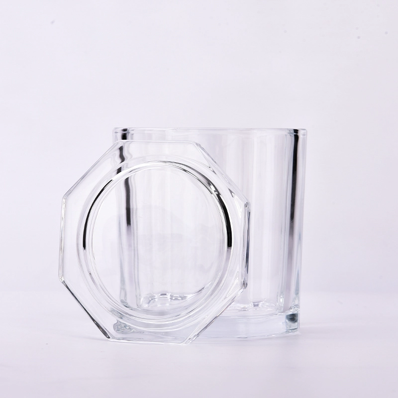 Popular polygonal vertical line 700ml glass candle jars with glass lids for wedding Popular polygonal vertical line 700ml glass candle jars with glass lids for wedding