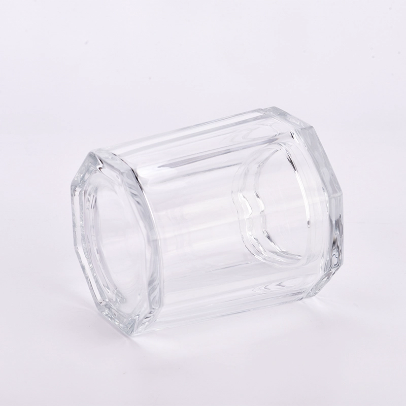 Popular polygonal vertical line 700ml glass candle jars with glass lids for wedding