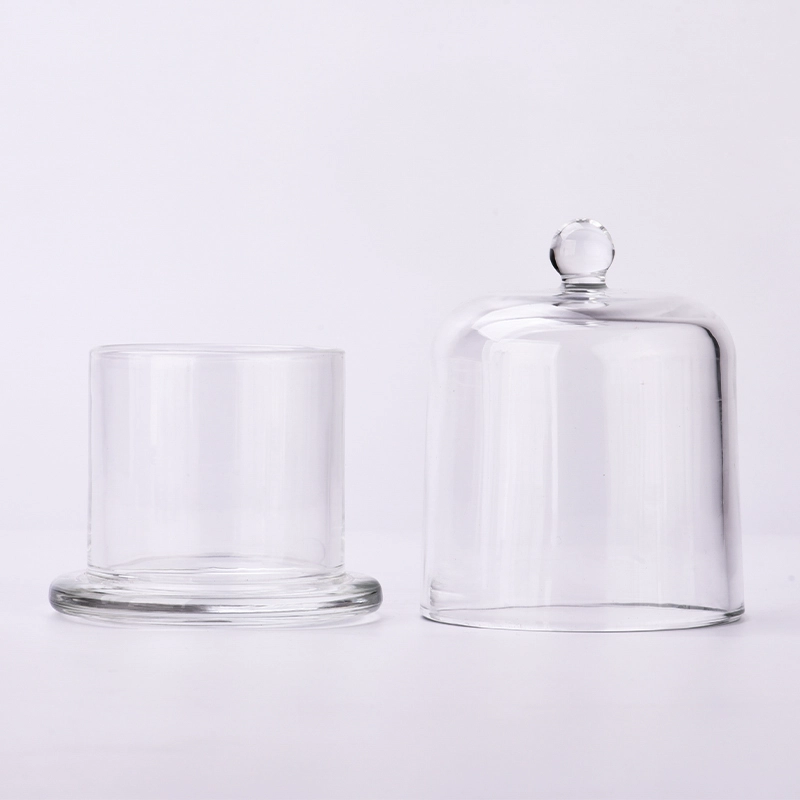 Newly design 150ml glass candle holder with glass cover & handle by machine for wholesale