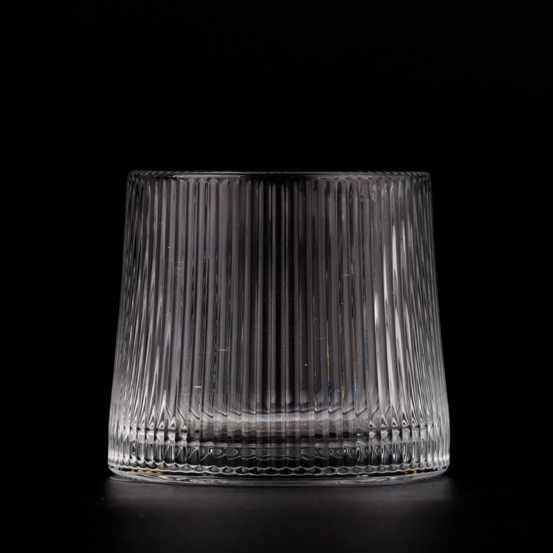 Hot sale 6oz empty glass candle holder vertical stripe clear glass jars
