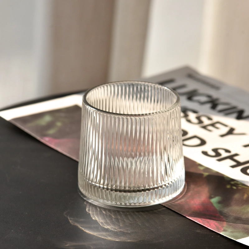 Hot sale 6oz empty glass candle holder vertical stripe clear glass jars