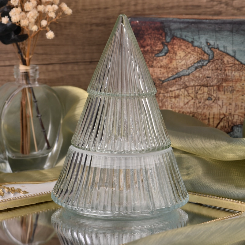 Christmas tree glass jar with lid, unique glass candle holder