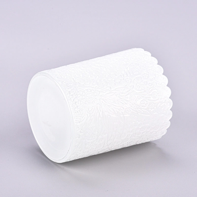 Wholesale embossed glass candle jar with custom logo candle vessel for home decor