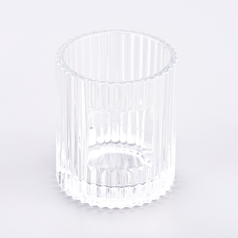 Newly deco 8oz vertical line glass jar with customized logo space for wholesale