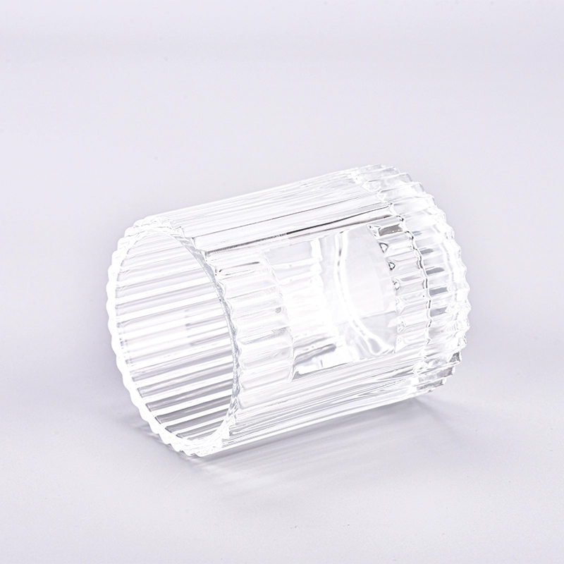 Newly deco 8oz vertical line glass jar with customized logo space for wholesale