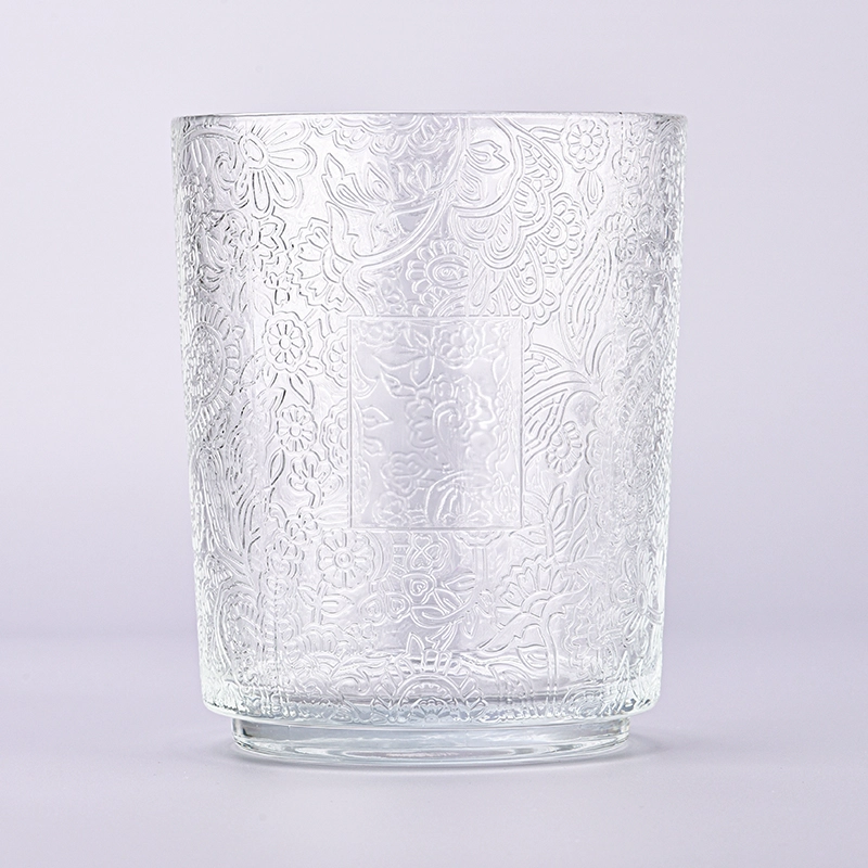 Newly design huge jar with customized logo space on luxury pattern glass candle holder for wholesale