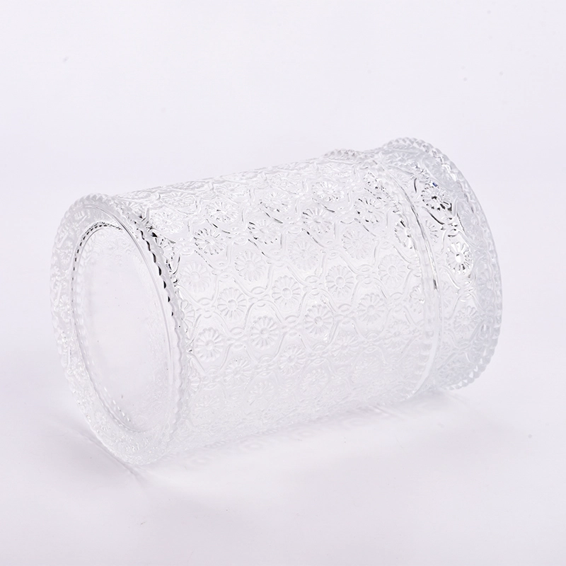 Wholesale 741ml glass candle jar with lid flower pattern candle container Wholesale 741ml glass candle jar with lid flower pattern candle container