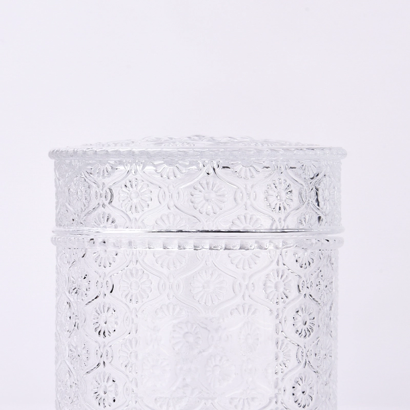 Wholesale 16oz glass candle jar with lid flower pattern scented candle vessels
