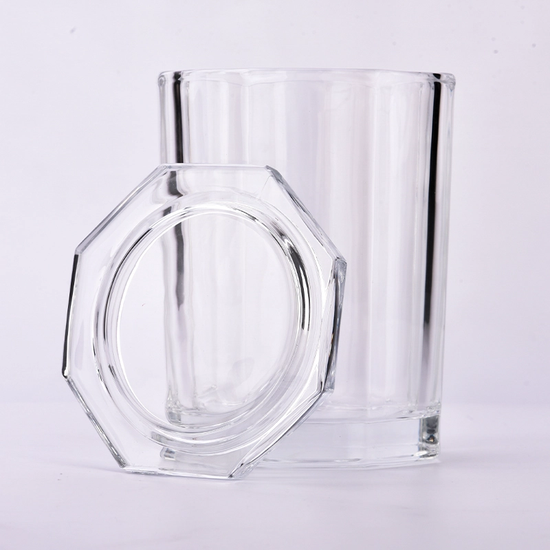 Wholesale octagonal 1096ml transparent large capacity glass candle jar with lid Wholesale octagonal 1096ml transparent large capacity glass candle jar with lid