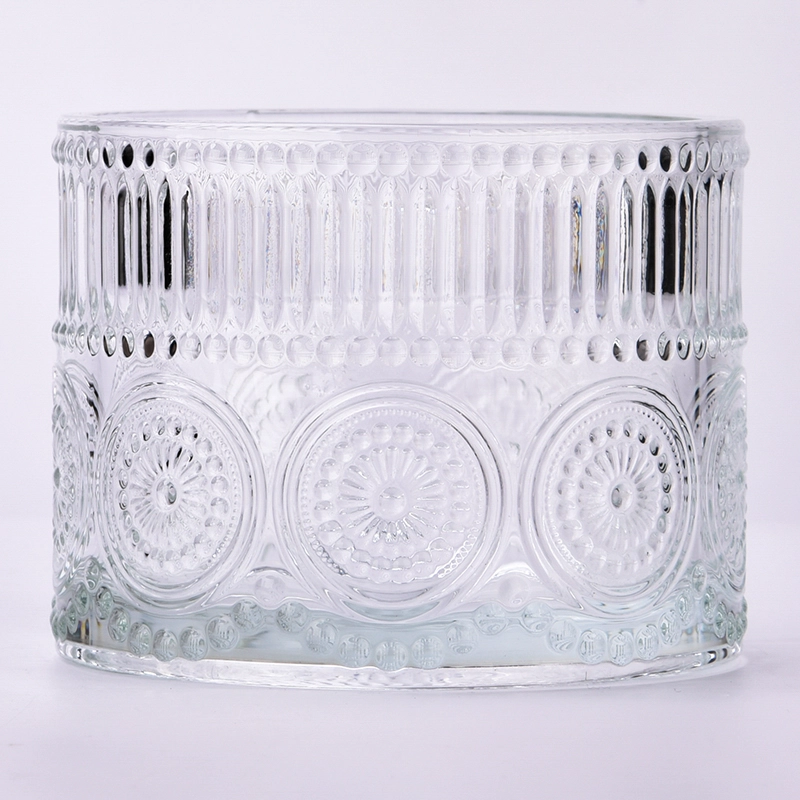 Wholesale clear glass candle jar empty with embossed logo in bulk