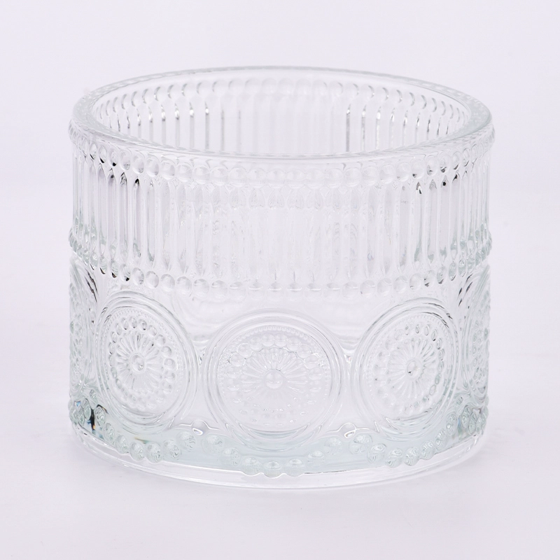 Wholesale clear glass candle jar empty with embossed logo in bulk