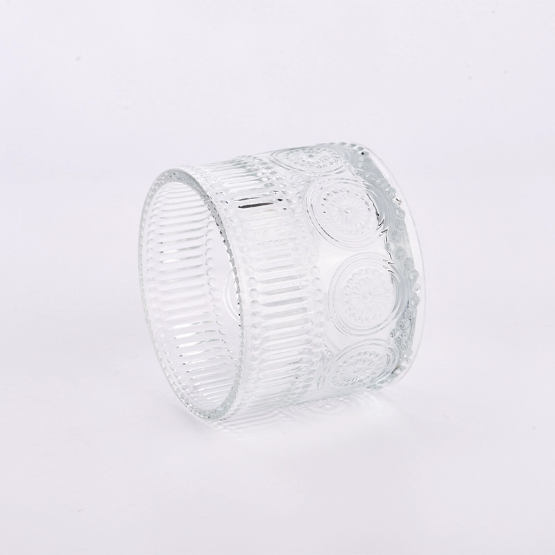 Wholesale clear glass candle jar empty with embossed logo in bulk