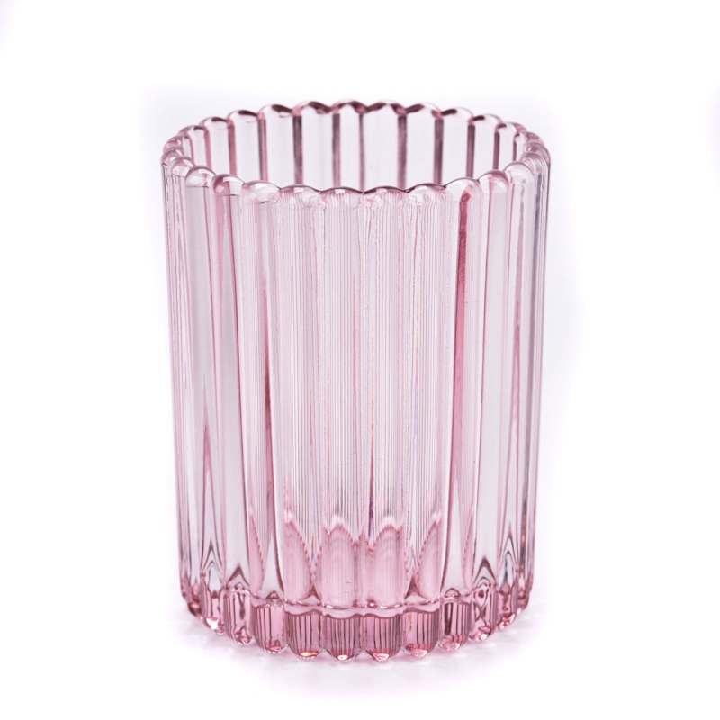 2oz -20oz transparent pink on vertical line glass candle holder for supplier