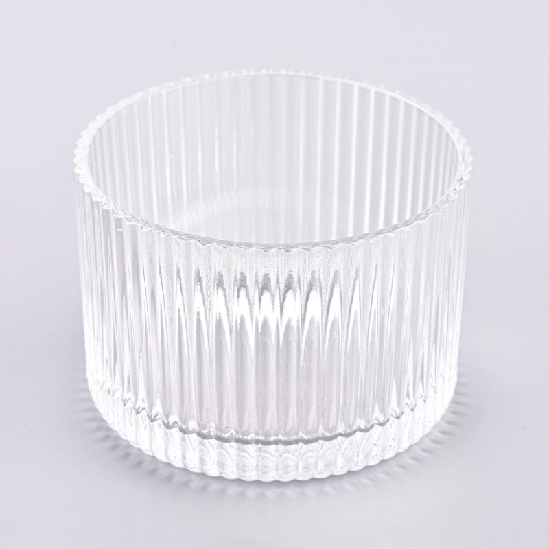 Wholesale vertical striped glass candle holders for home decoration glass jars Wholesale vertical striped glass candle holders for home decoration glass jars