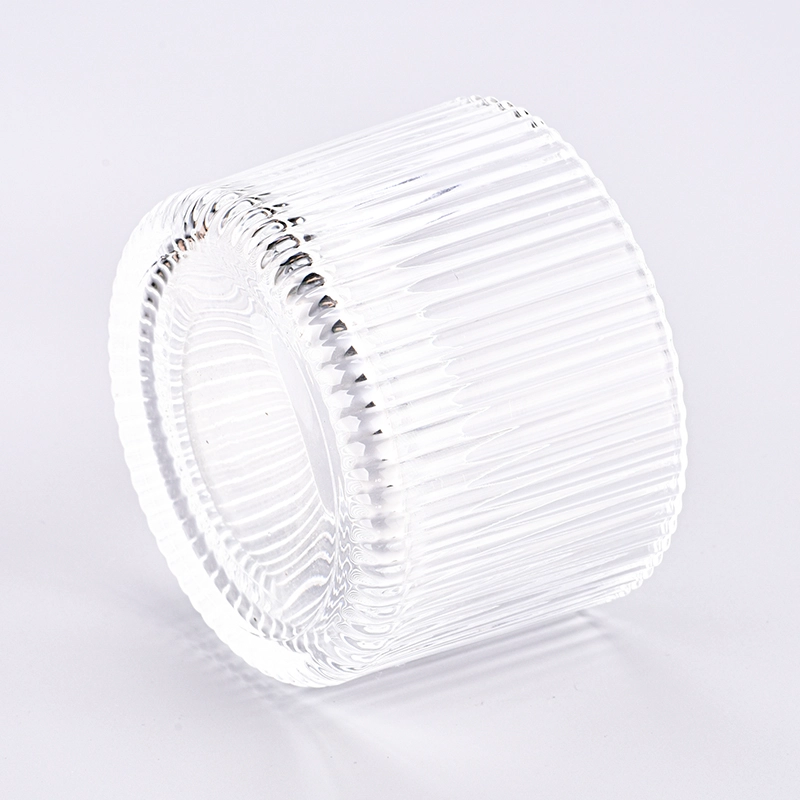Wholesale vertical striped glass candle holders for home decoration glass jars Wholesale vertical striped glass candle holders for home decoration glass jars
