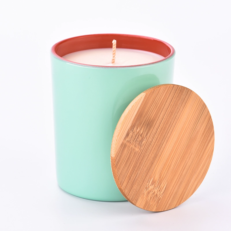spraying color 8oz glass candle jars and lids with candle holders 