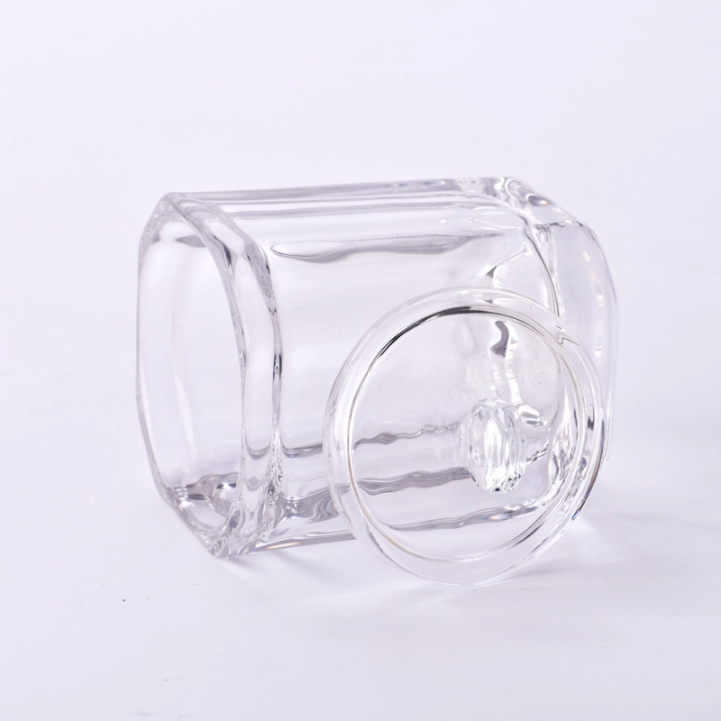 luxury square shape circle inside glass candle jar with glass lid