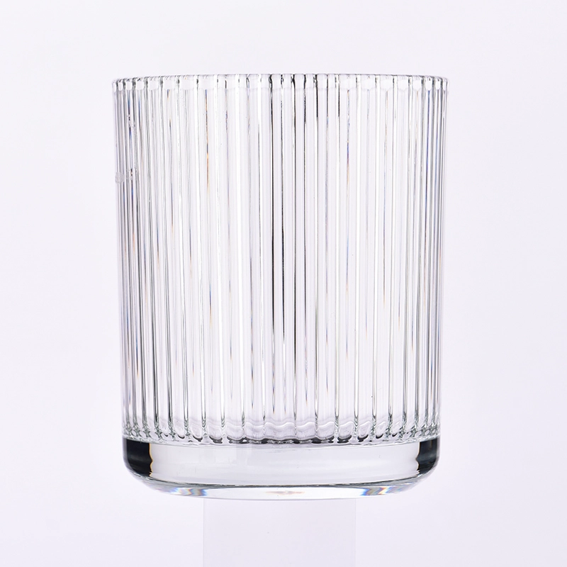 Wholesale clear 440ml vertical line glass candle jars