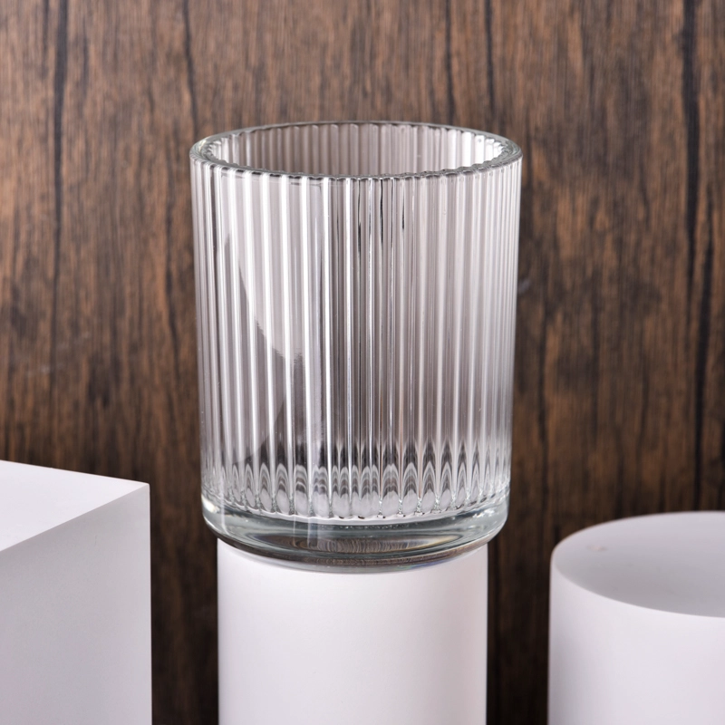 Wholesale clear 440ml vertical line glass candle jars