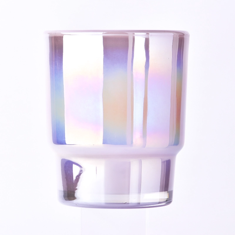 New step glass candle jars with iridescent color for wholesale 