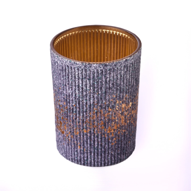 Luxury deco effect on the 8oz 10oz vertical line glass candle holder for supplier