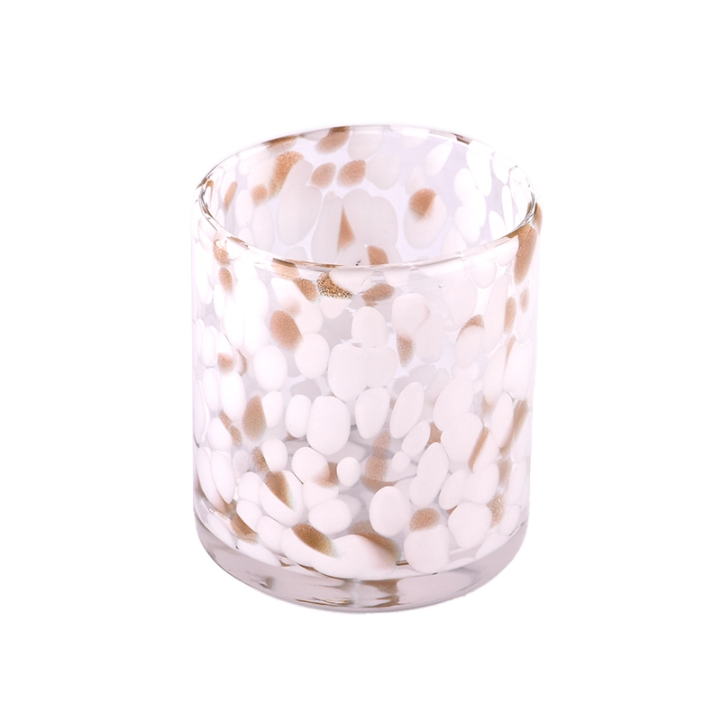handmade empty glass candle jar white spot Glass Candle Holder