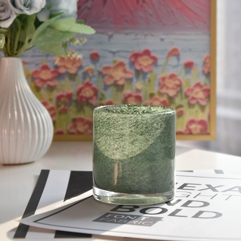 Luxury Colored Hand Blown Cylinder Shape Home Decoration Glass Candle Jar