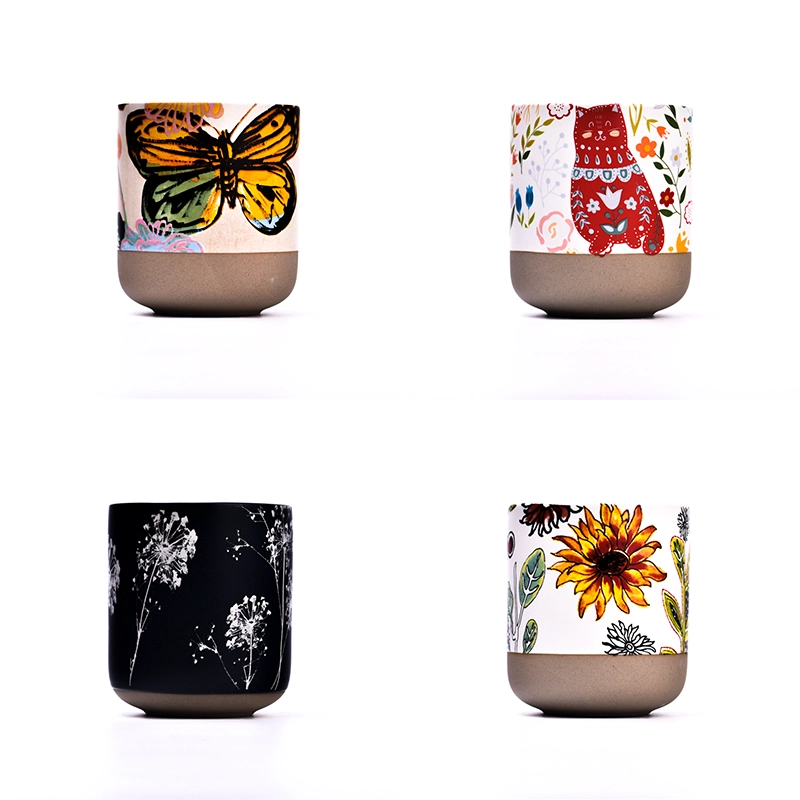 home decor round bottom decal printing ceramic candle jar