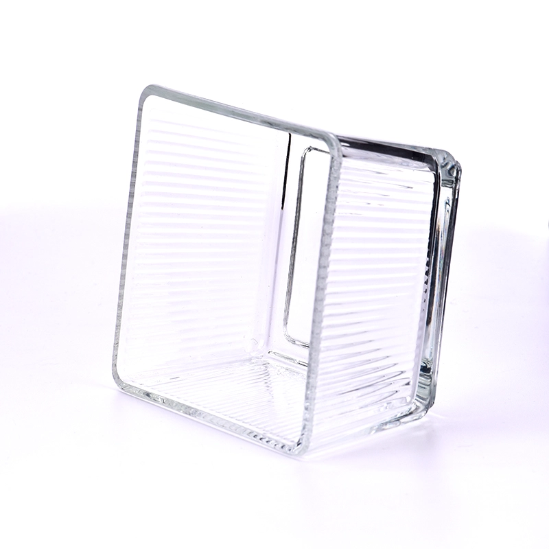 Supplier 250ml clear square glass candle jar with stripe for home deco Supplier 250ml clear square glass candle jar with stripe for home deco