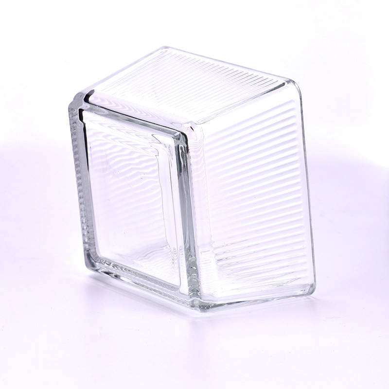 Supplier 250ml clear square glass candle jar with stripe for home deco Supplier 250ml clear square glass candle jar with stripe for home deco