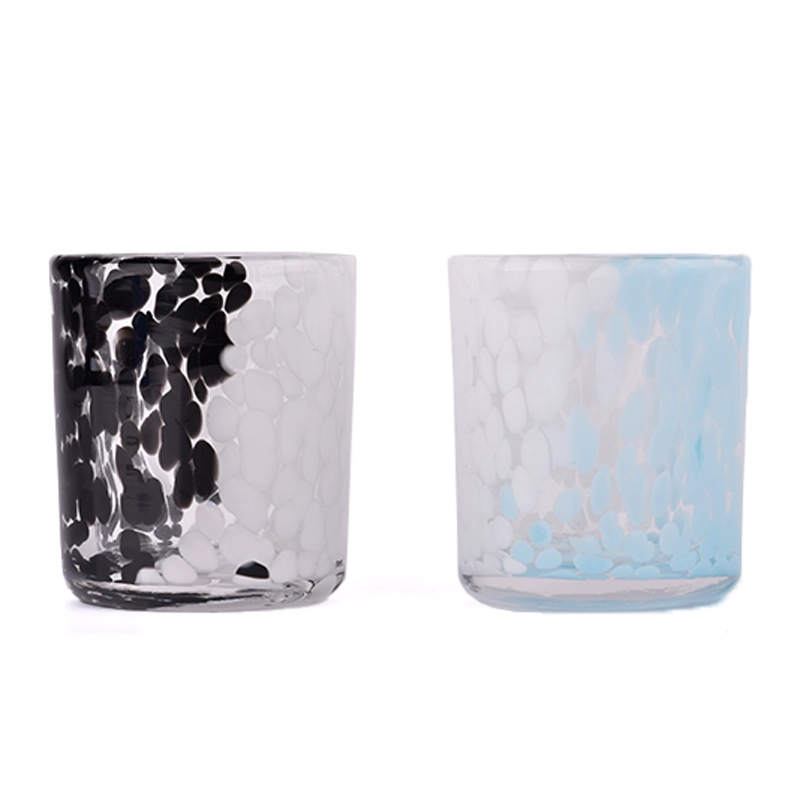 Pot de bougie en verre tacheté bleu et blanc personnalisé pour la fabrication de bougies