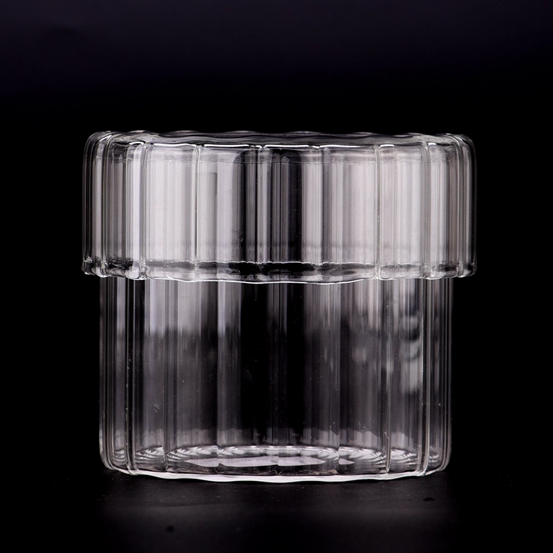 Wholesale electroplating painting colored 440ml vertical line with matched lids glass candle jar for home deco 
