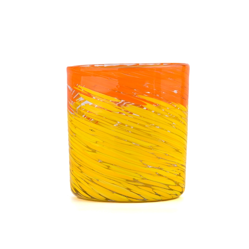 Wholesale hand-painted glass candle jars with yellow and orange patterns Wholesale hand-painted glass candle jars with yellow and orange patterns