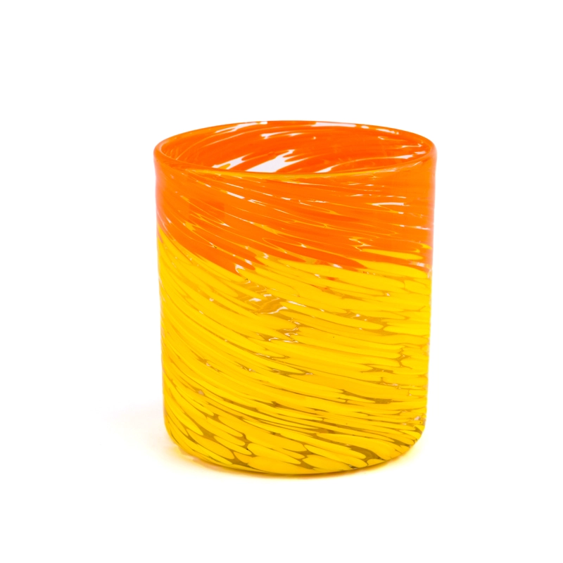 Wholesale hand-painted glass candle jars with yellow and orange patterns Wholesale hand-painted glass candle jars with yellow and orange patterns