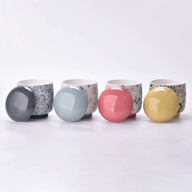 Wholesale Unique Luxury Ceramic Candle Vessel Jars with Ceramic Lid