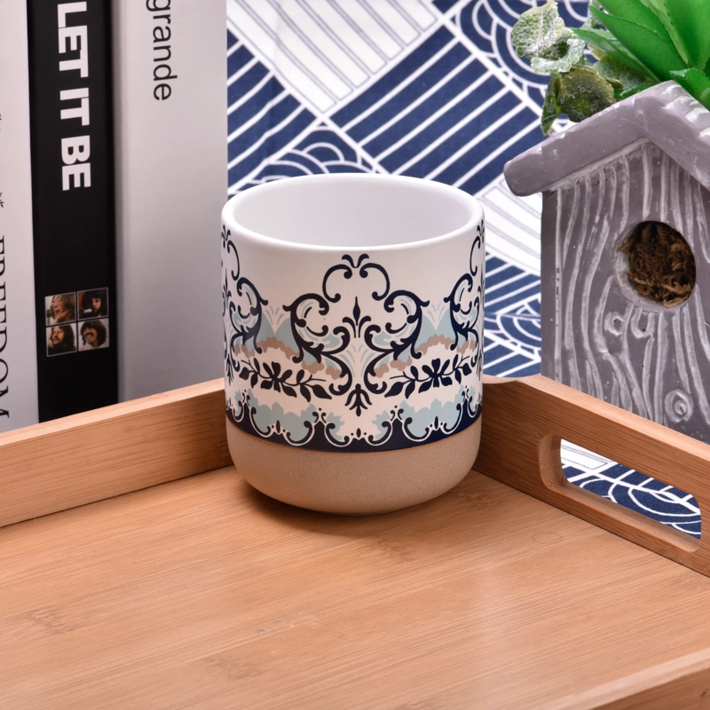 Wholesale round bottom decal printing ceramic candle jar with home decor